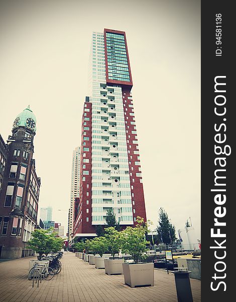 The Montevideo tower and the New York hotel in Kop van Zuid at port of Rotterdam, Netherlands. The Montevideo tower and the New York hotel in Kop van Zuid at port of Rotterdam, Netherlands.