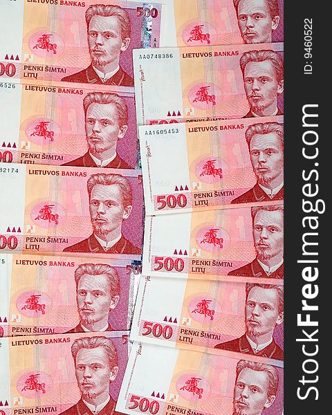 Lithuanian banknote background. Close up image