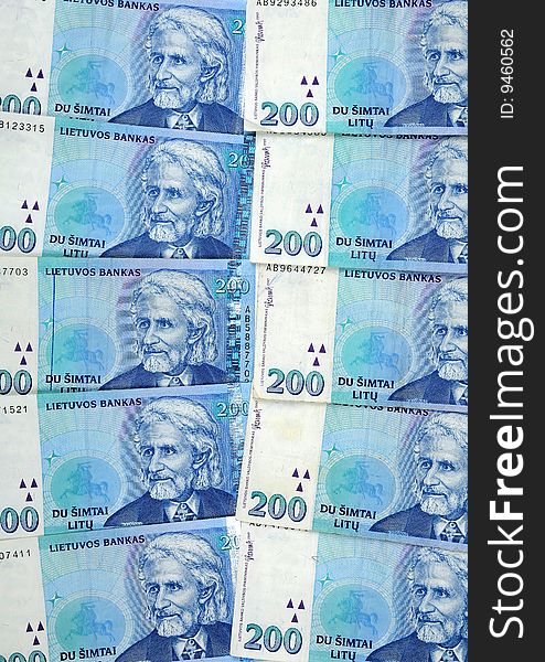 Lithuanian banknote background. Close up image