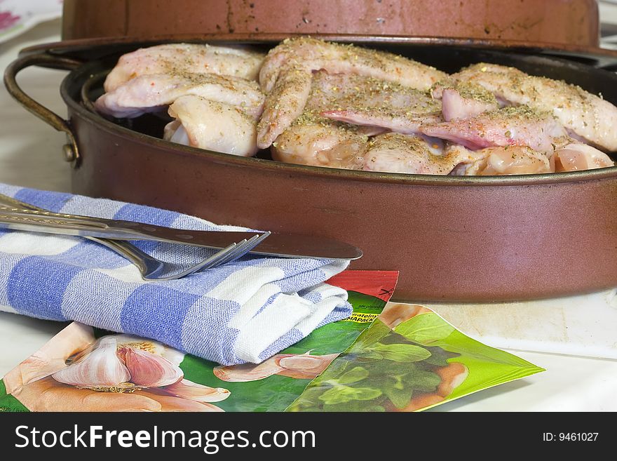 Tasty grill chicken in the plate in kitchen. Tasty grill chicken in the plate in kitchen