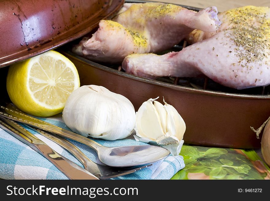 Tasty grill chicken in the plate in kitchen. Tasty grill chicken in the plate in kitchen