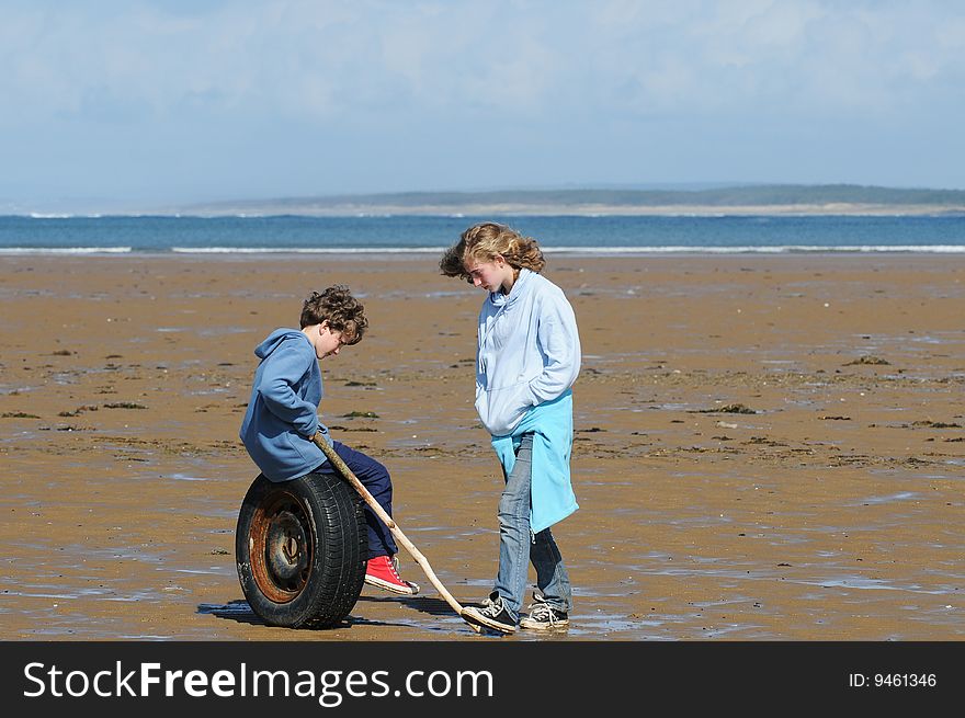 Portrait of brother and sister on beach. Portrait of brother and sister on beach