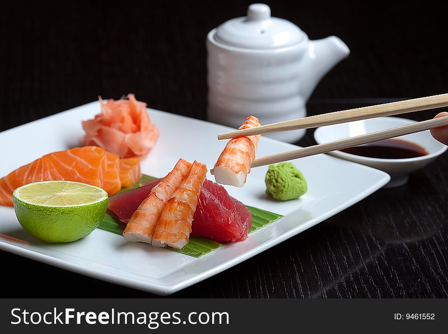 Assortment of Japanese Sushi, traditional food