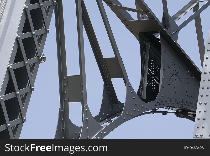 Girders of historic lift bridge on Lake Superior.