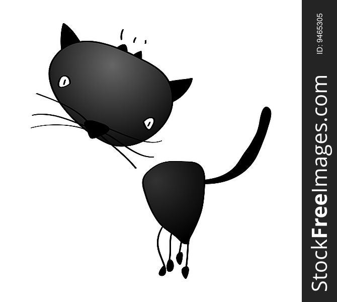 A childish vector illustration of a black cat isolated on white background.