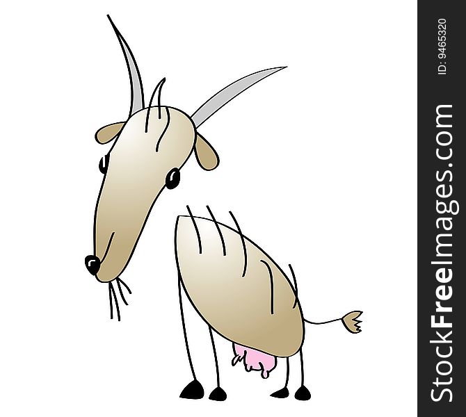 Childish Illustration, Isolated Vector Goat