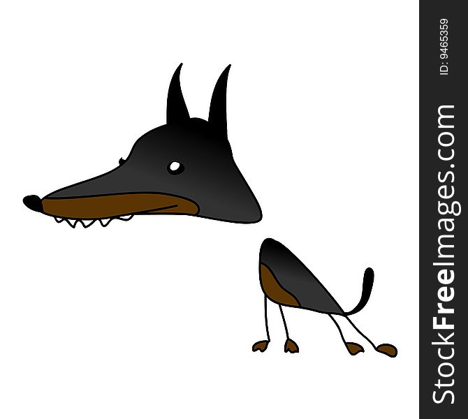 A childish vector illustration of a doberman dog isolated on white background.