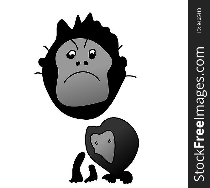 A childish vector illustration of a gorilla isolated on white background.