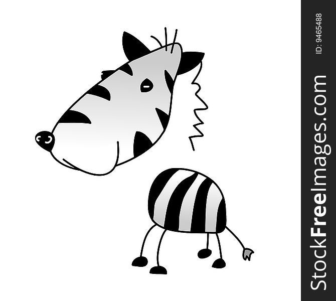 A childish vector illustration of a zebra isolated on white background.