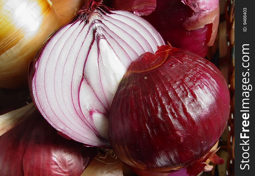 Purple onion cuted on the table