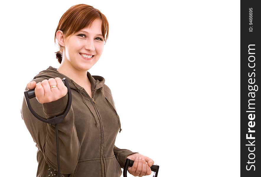 Active woman on white background