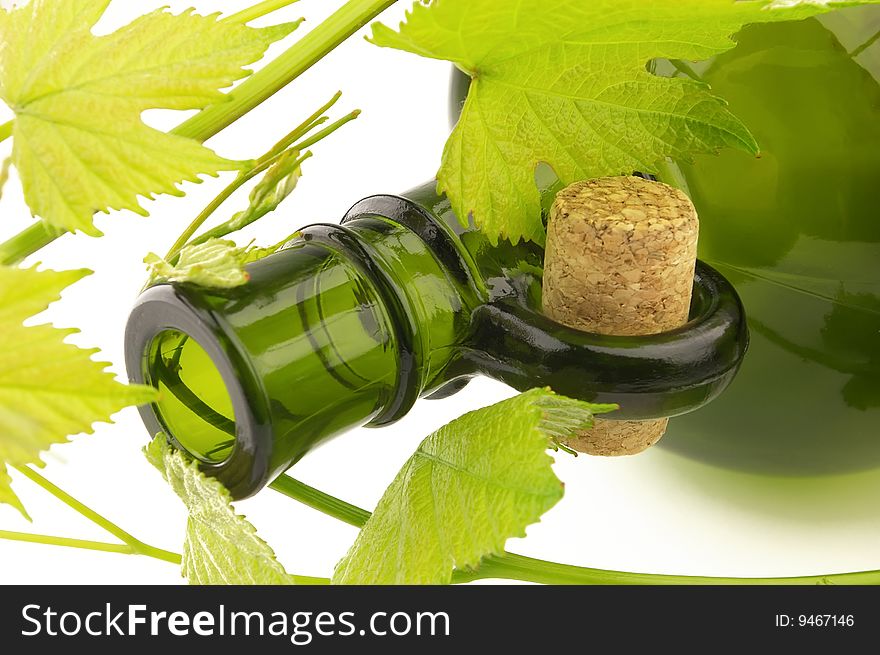 Bottle with cork on a white background