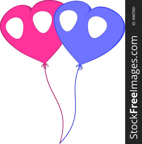 Pink and blue balloons. White background