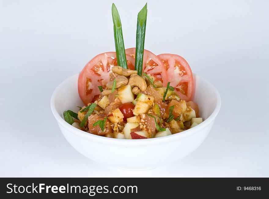 Green apple cashew salad with tomato and chives