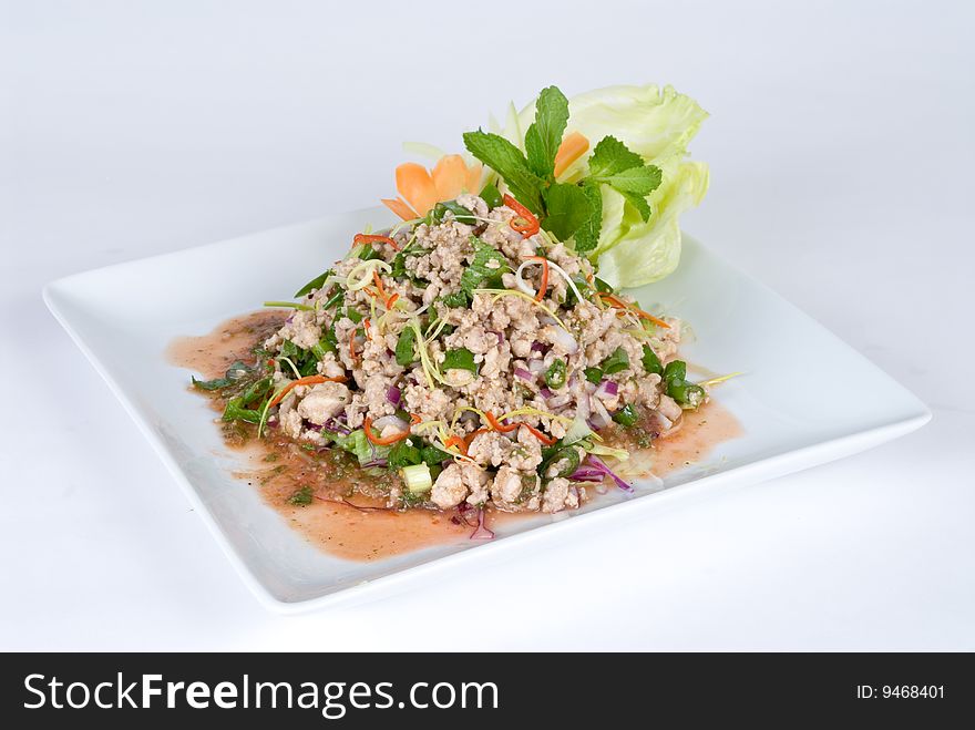 Thai diced chicken and chives salad. Thai diced chicken and chives salad