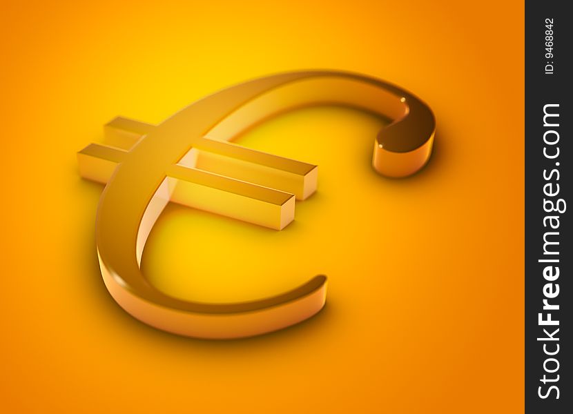 Golden Euro sign. Picture is partially blurred.