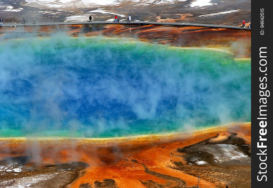 The colorful Grand Prismatic Spring in Yellowstone National Park.