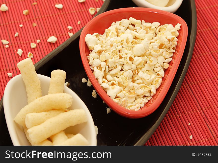 Example of unhealthy food - popcorn, snacks