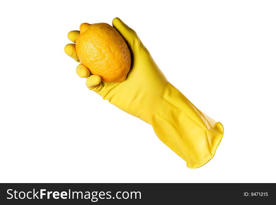 Yellow rubber gloves and lemon