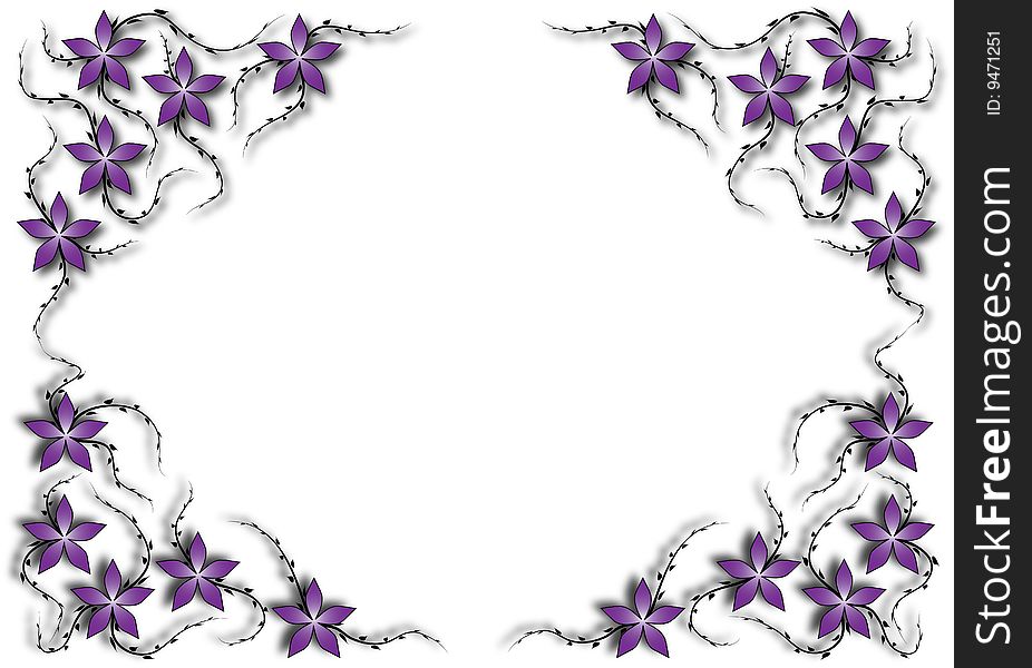 White background with violet flowers. White background with violet flowers