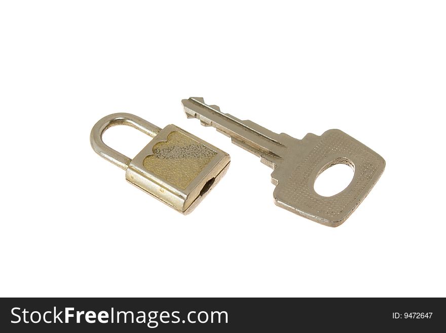 Old tiny hinged lock for a mail box with a key. Old tiny hinged lock for a mail box with a key