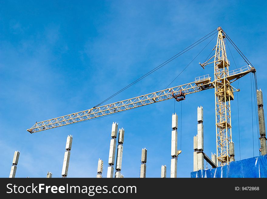 Building of a modern building on blue sky