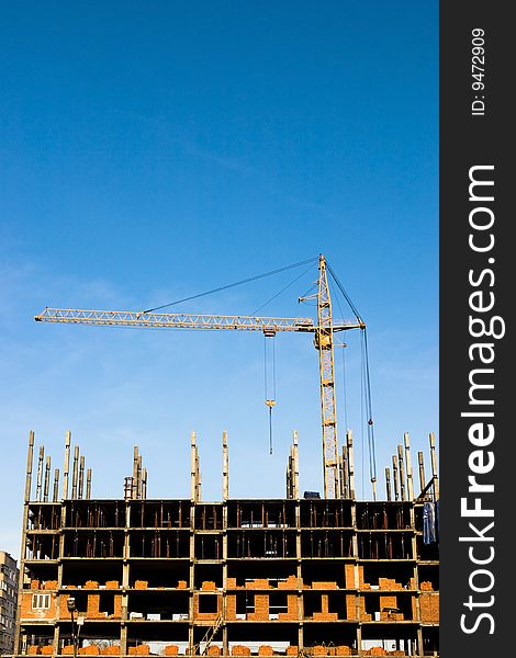 Building of a modern building on blue sky