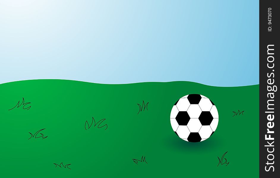 Soccer ball in grass field with blue sky. Soccer ball in grass field with blue sky.