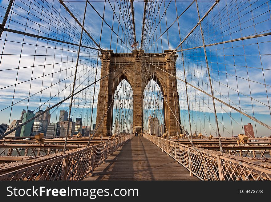 Close up of the Brooklyn Bridge structure