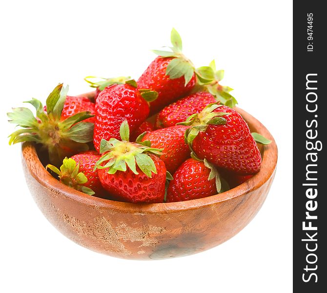 Strawberries On Wooden Platter On White