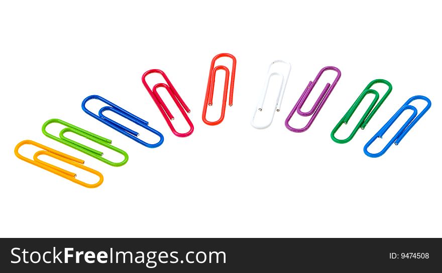 Multicolored Paper Clips Isolated On White