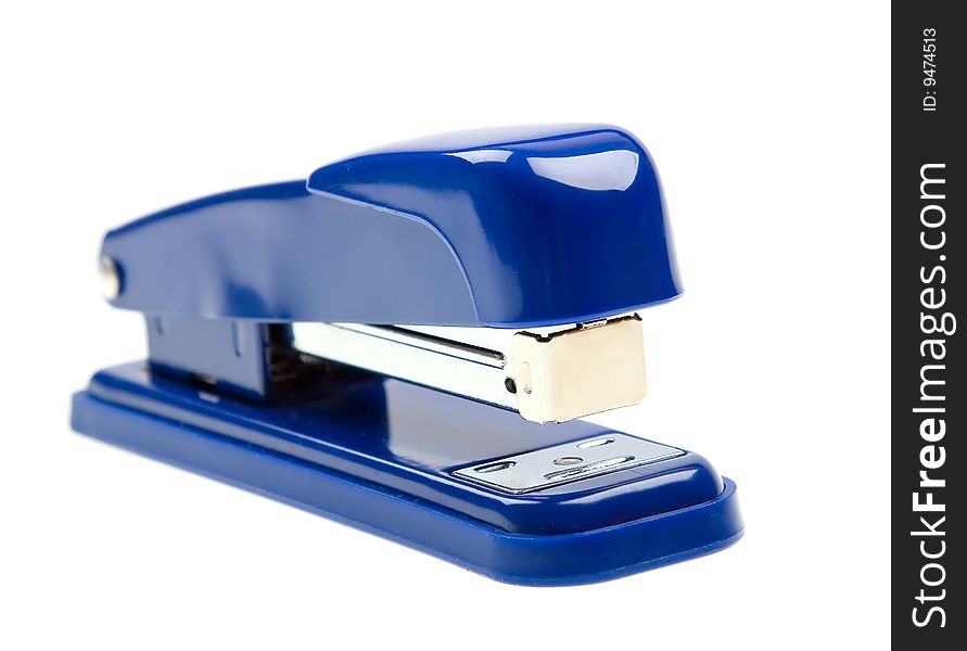 Blue strip stapler isolated on white