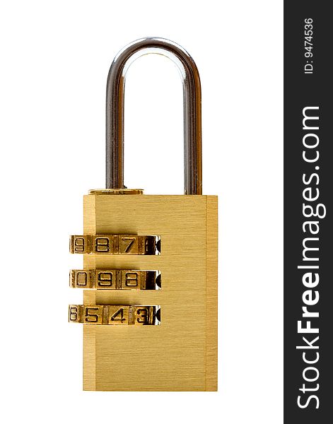 Close-up combination padlock isolated on white background