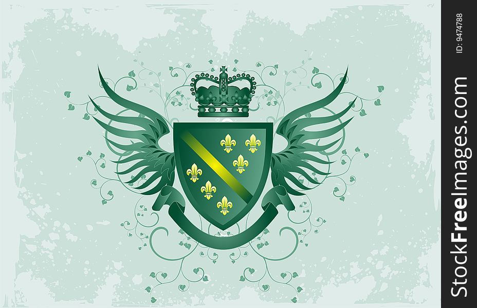 Grunge green coat of arms with Fleur-de-lis