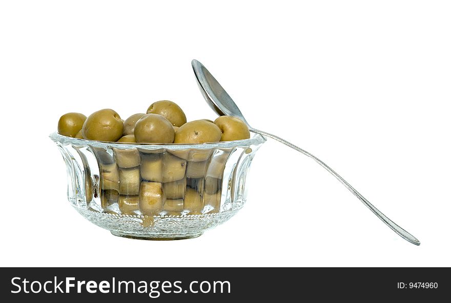 Green Olives And Spoon