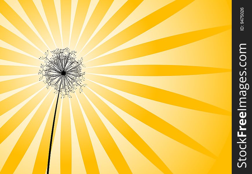 Dandelion on yellow spring background, vector illustration