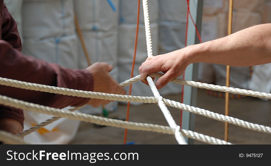 Two men working in ropery. Two men working in ropery