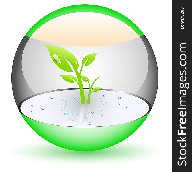 Glossy orb with plant inside, vector illustration