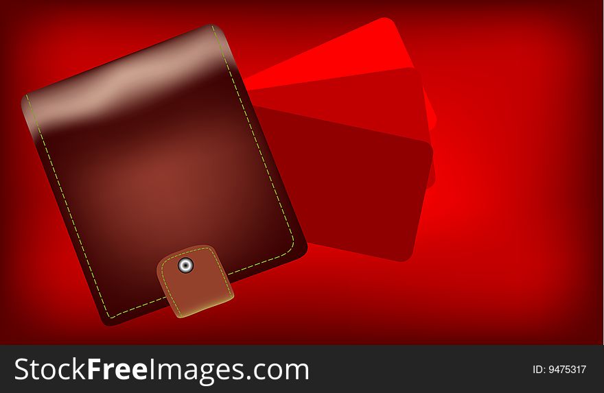 Realistic wallet with cards, vector illustration