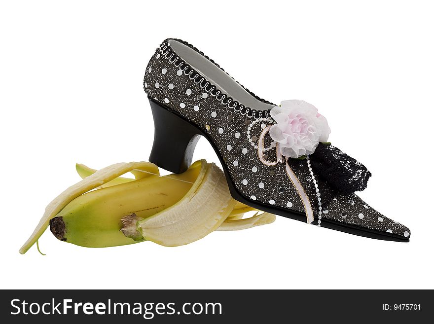 Lady shoe, slip on banana, isolated against white background
