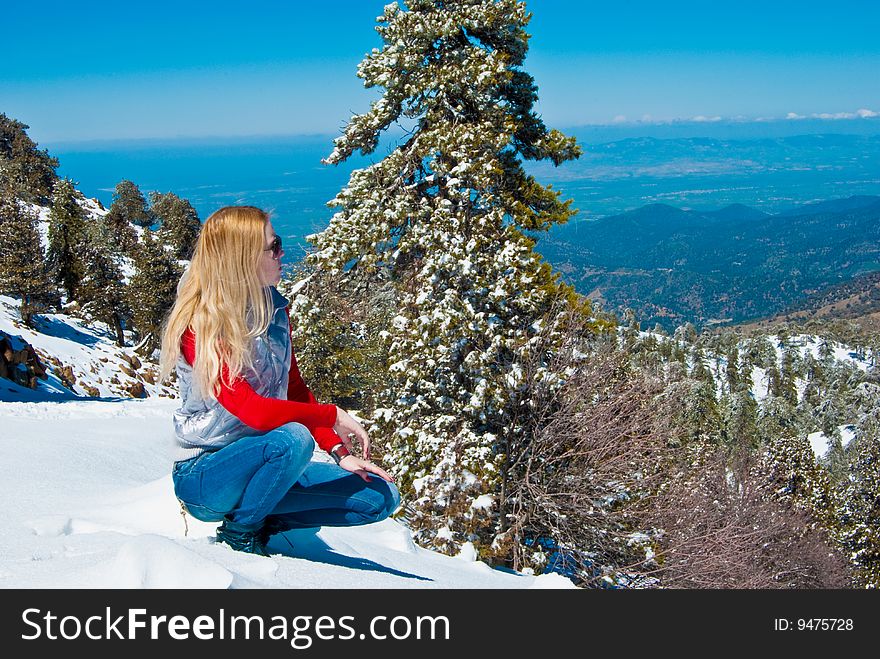 Young girl in the mountains, tourist, researcher
