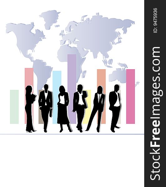 Vector illustration of business people and map