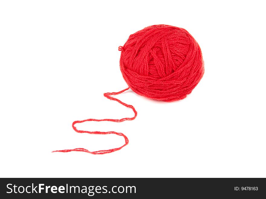 Red yarn isolated over white background studio shot. Red yarn isolated over white background studio shot