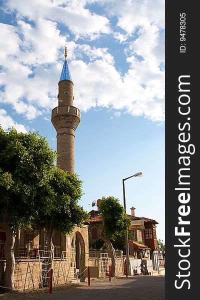 Tower of mosque in the eastern town