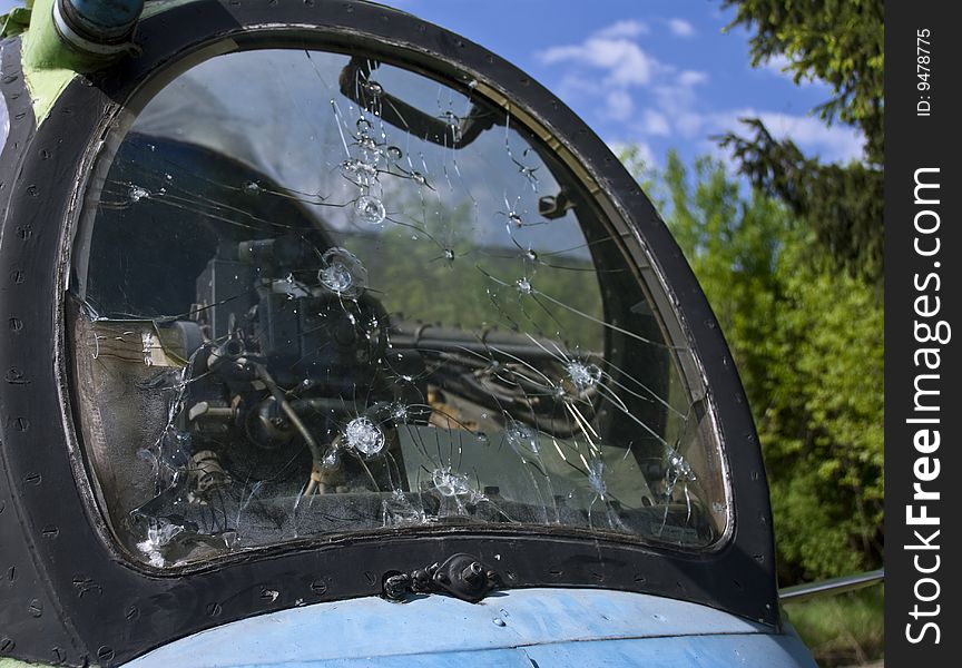 Broken demolishing glass-cracked windshield