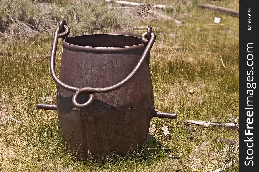 This is a picture of an old and antique ore bucket from Bodie, California, a ghost town and state park.
