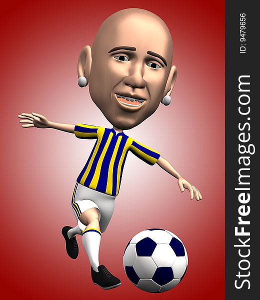 3d illustration of soccer player in action with soccer ball.