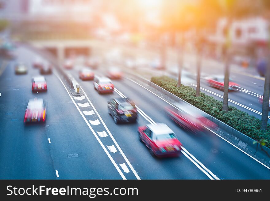 Hong Kong city road, evening car traffic and trace. Hong Kong city road, evening car traffic and trace