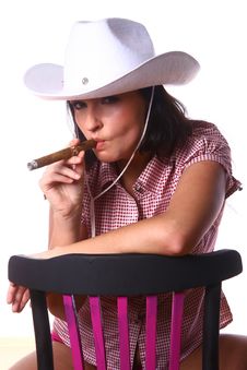 Beautiful Sexy Woman Cowgirl On White Stock Photos