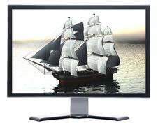 Monitor With Sailing Vessel Royalty Free Stock Photos